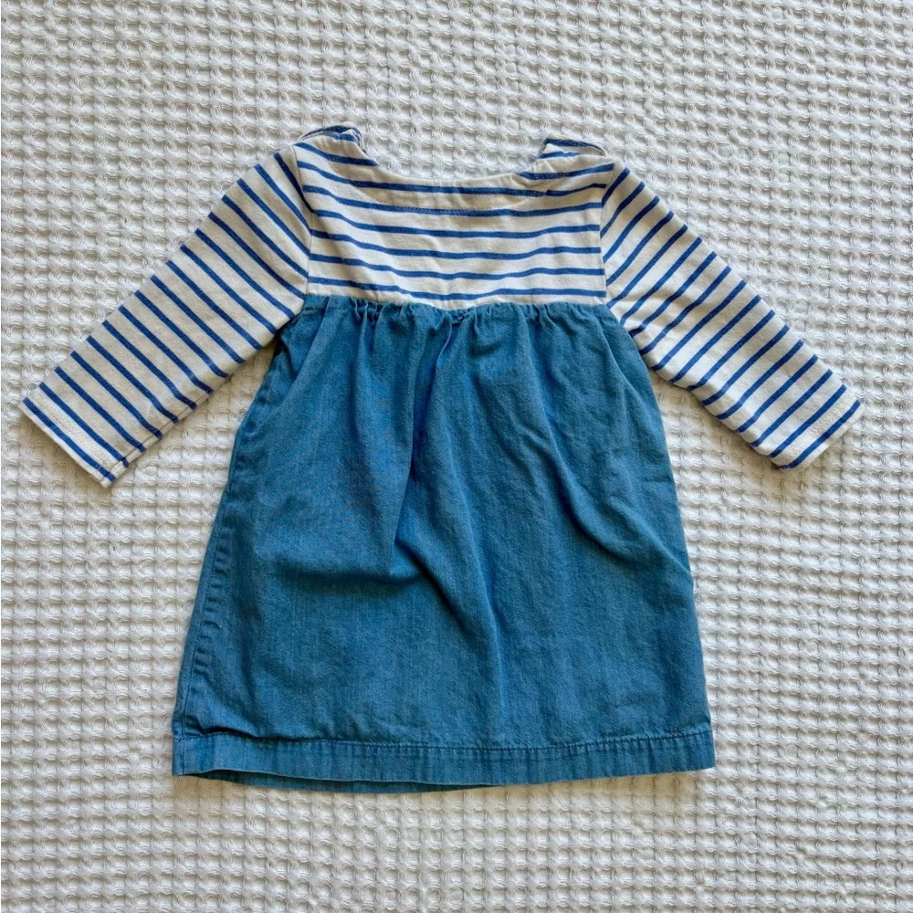 Baby Boden Hotch Potch Chambray Denim Stripe Long-Sleeve Dress: 3-6M